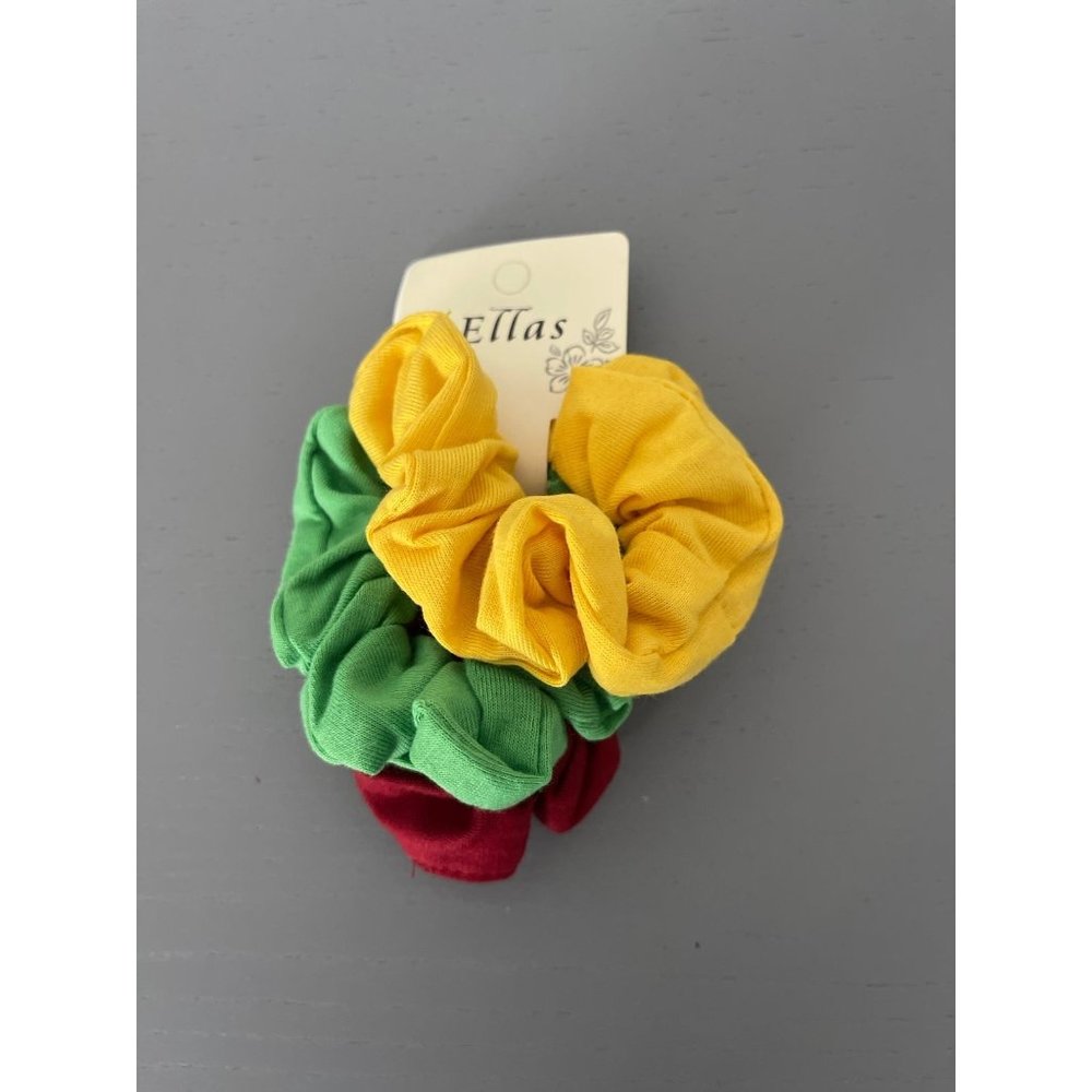 NEW HAIR SCRUNCHES PACK HAIR TIES 3 COLORS IN A PACK YELLOW, RED, GREEN